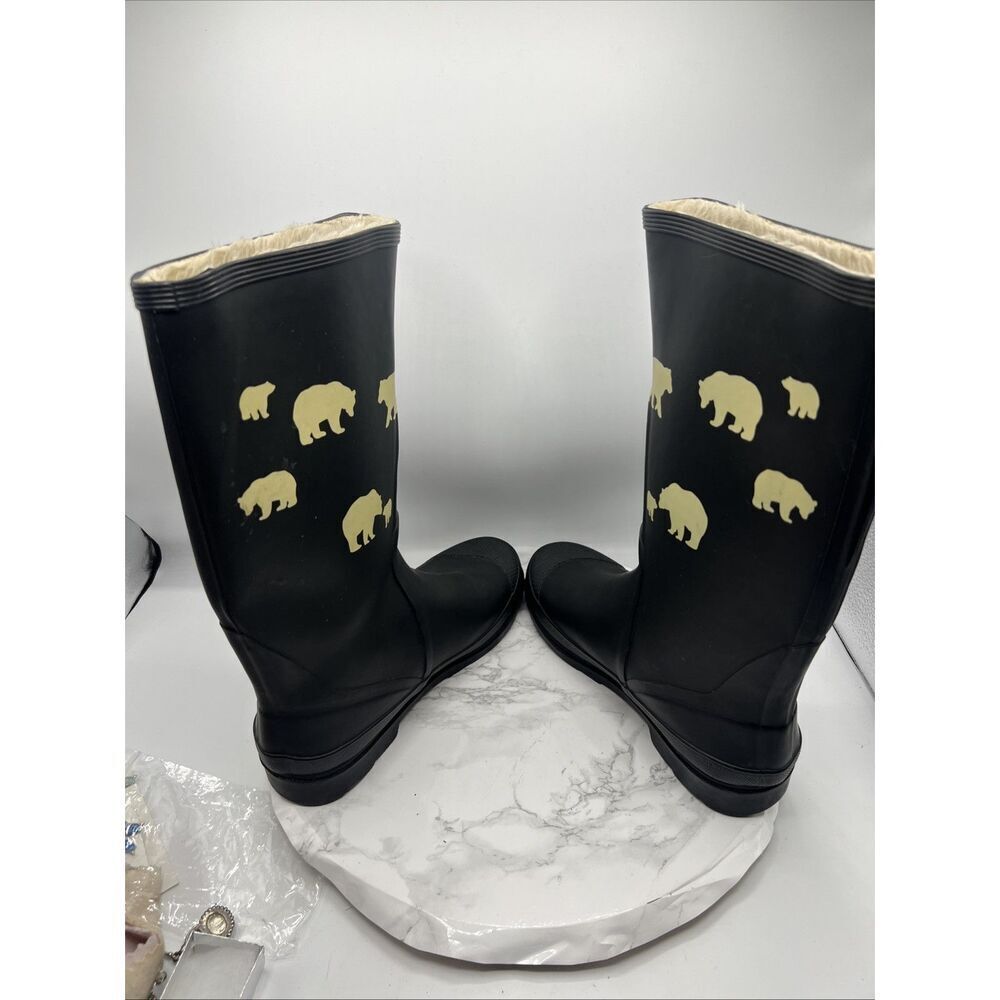 J. CREW Black with Polar Bears Fleece Lined Rain Boots-10 - Picture 5 of 9